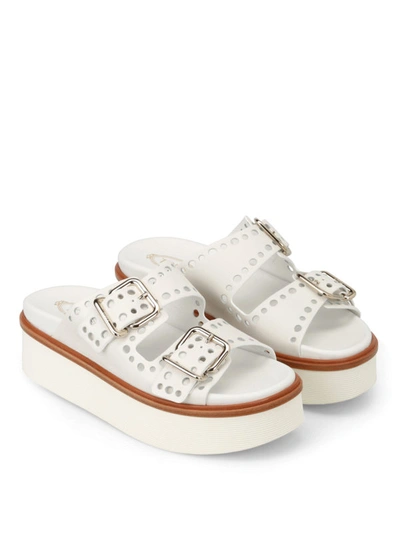 Shop Tod's White Drilled Leather Strap Sandals