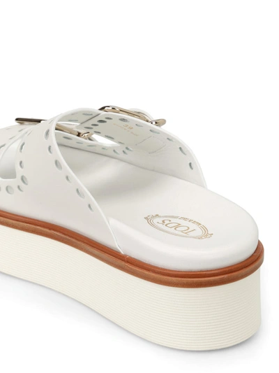 Shop Tod's White Drilled Leather Strap Sandals