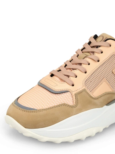 Shop Tod's Pink Leather And Tech Mesh Sporty Sneakers