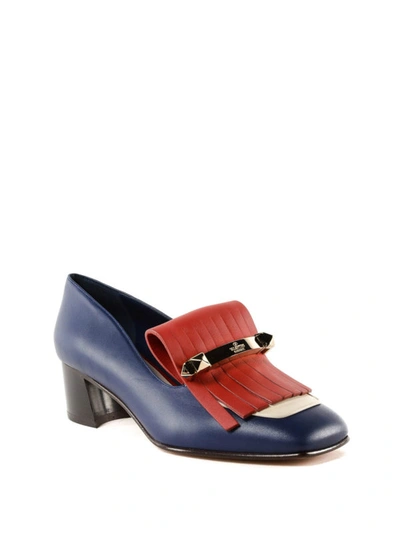 Shop Valentino Red Fringe Blue Leather Loafers