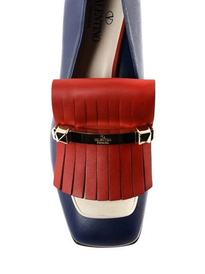 Shop Valentino Red Fringe Blue Leather Loafers