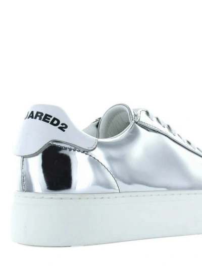 Shop Dsquared2 New Tennis Mirror Leather Sneakers In Silver