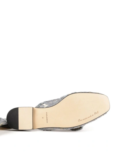 Shop Dolce & Gabbana Jewel Buckle Grey Lace Mules