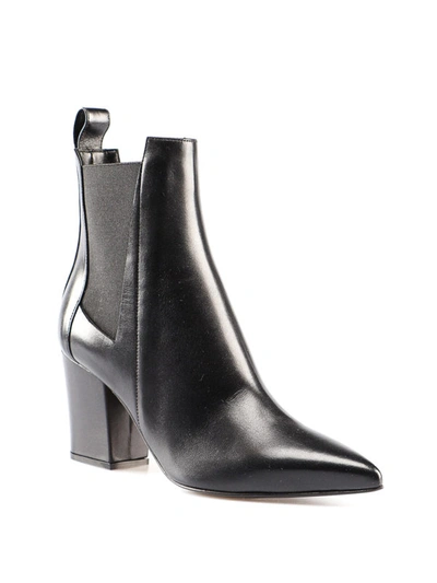Shop Sergio Rossi Leather Pointy Toe Ankle Boots In Black