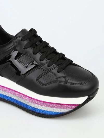 Shop Hogan H407 Maxi Glitter Sole Black Leather Sneakers