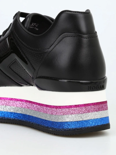 Shop Hogan H407 Maxi Glitter Sole Black Leather Sneakers
