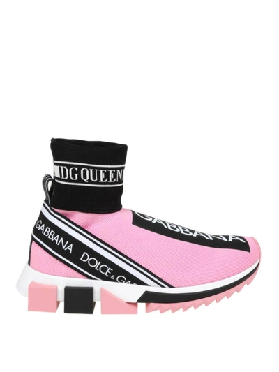 Shop Dolce & Gabbana Sorrento Pink Stretch Jersey Hi- Top Slip-ons