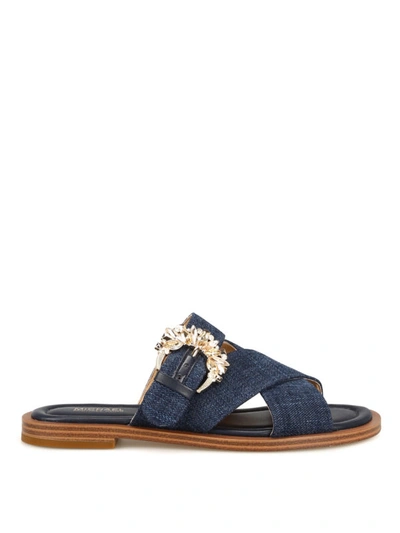 Shop Michael Kors Frieda Denim Slide Sandals In Dark Wash