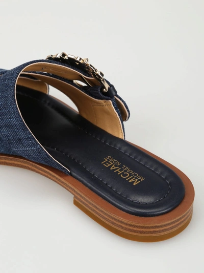 Shop Michael Kors Frieda Denim Slide Sandals In Dark Wash
