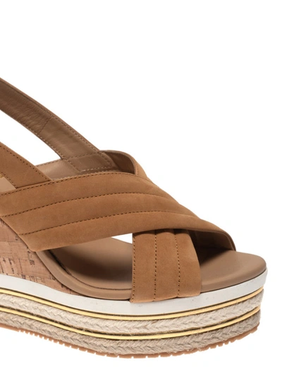 Shop Hogan Tan Suede Crisscross Wedge Sandals In Light Brown