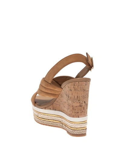 Shop Hogan Tan Suede Crisscross Wedge Sandals In Light Brown