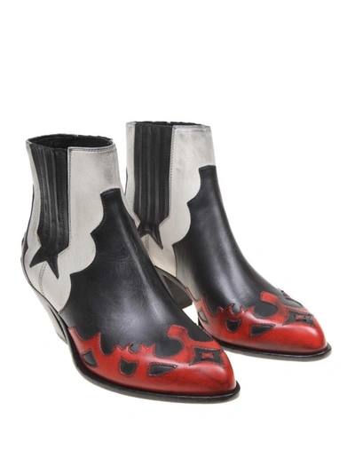 Shop Golden Goose Sunset Flower Leather Ankle Boots In Black