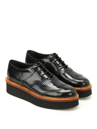 Shop Tod's Two-tone Leather Wedge Oxford Shoes In Black