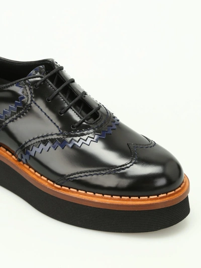 Shop Tod's Two-tone Leather Wedge Oxford Shoes In Black