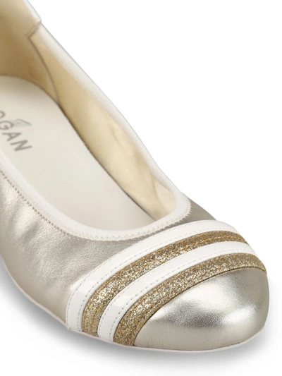 Shop Hogan Wrap-h144 Pale Gold Leather Flats