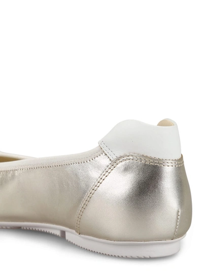 Shop Hogan Wrap-h144 Pale Gold Leather Flats