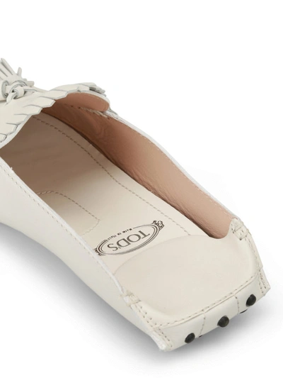 Shop Tod's White Leather Tasselled Slippers