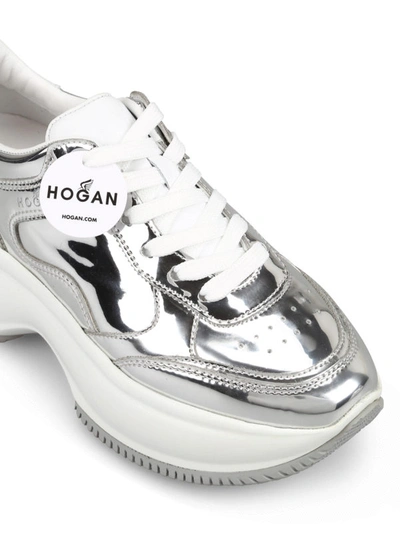 Shop Hogan Maxi I Active Metallic Leather Sneakers In Silver