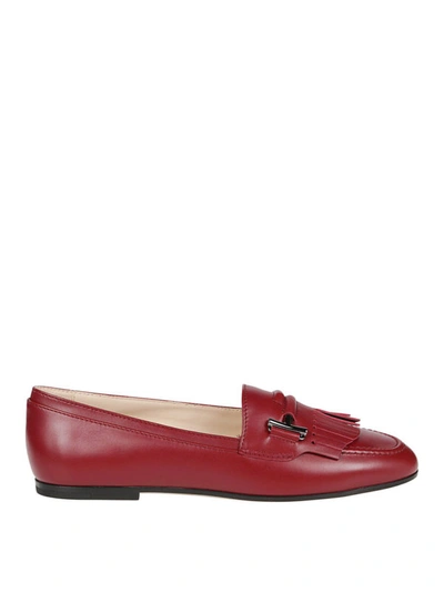 Shop Tod's Double T Polished Leather Loafers In Red