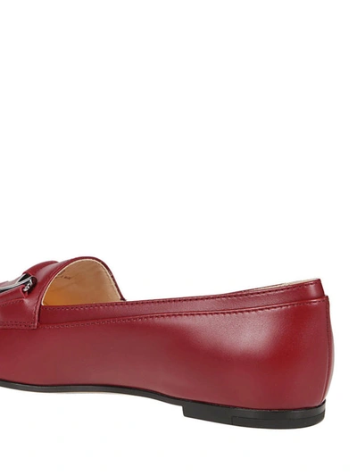 Shop Tod's Double T Polished Leather Loafers In Red