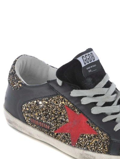 Shop Golden Goose Superstar Leather And Glitter Sneakers In Black
