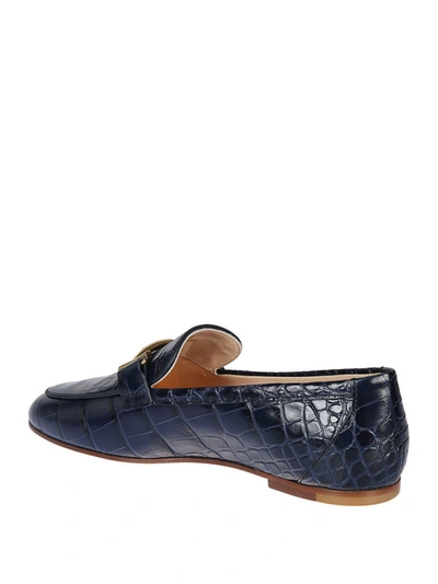 Shop Tod's Gommini Double T Reptile Print Blue Loafers In Dark Blue
