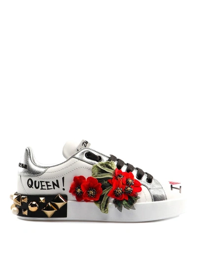 Shop Dolce & Gabbana Portofino Sneakers With Flower Applications In White