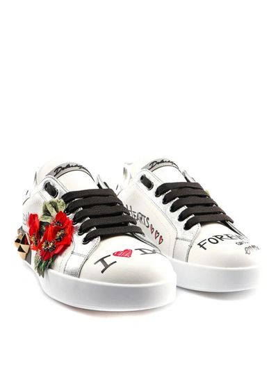 Shop Dolce & Gabbana Portofino Sneakers With Flower Applications In White