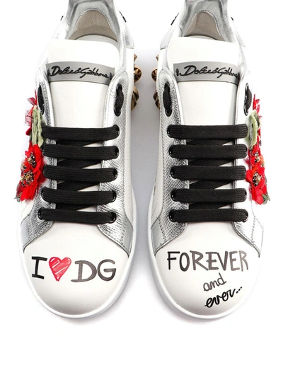 Shop Dolce & Gabbana Portofino Sneakers With Flower Applications In White