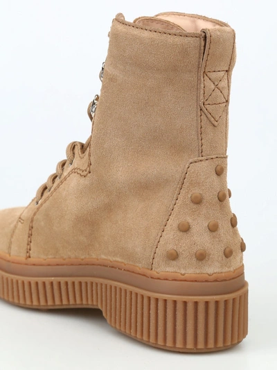Shop Tod's Suede Lace-up Ankle Boots In Taupe