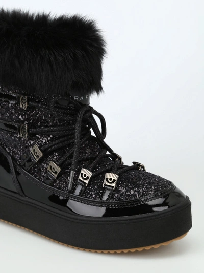 Shop Chiara Ferragni Glittered Patent Leather Snow Boots With Fur In Black