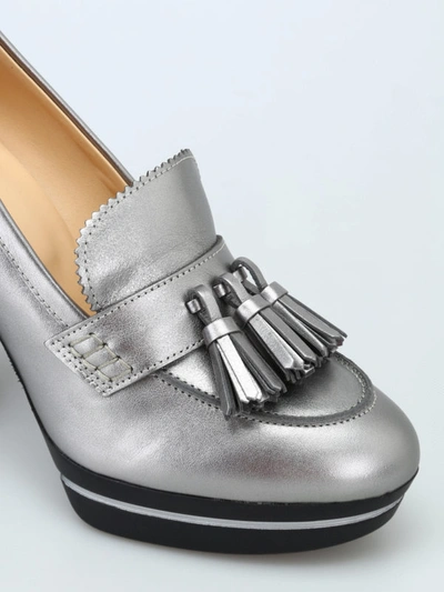 Shop Hogan Metallic Leather Loafer Style Pumps In Silver