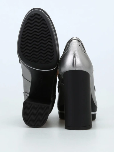 Shop Hogan Metallic Leather Loafer Style Pumps In Silver