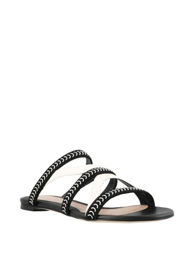Shop Alexander Mcqueen Two-tone Leather Embellished Flat Sandals In Black