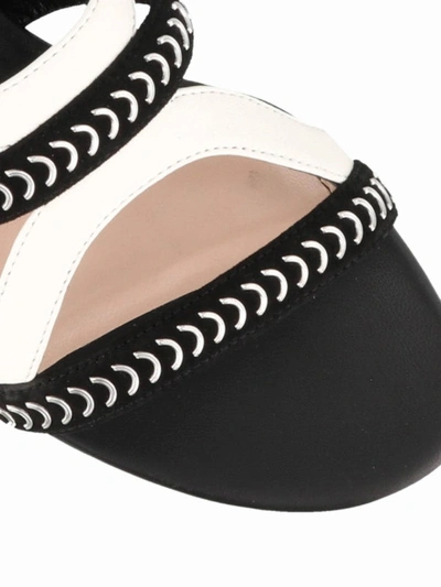 Shop Alexander Mcqueen Two-tone Leather Embellished Flat Sandals In Black