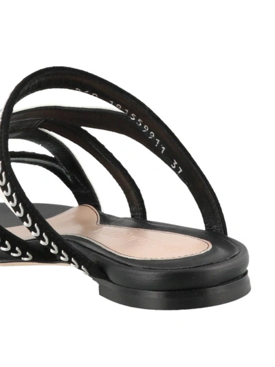 Shop Alexander Mcqueen Two-tone Leather Embellished Flat Sandals In Black