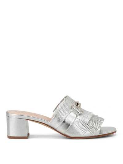 Shop Tod's Double T Silver Leather Sandals