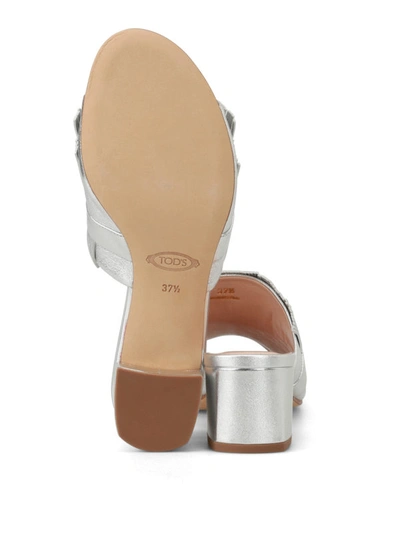 Shop Tod's Double T Silver Leather Sandals