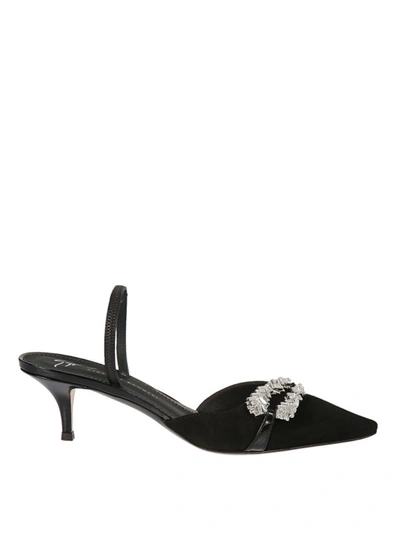 Shop Giuseppe Zanotti Tabitha Embellished Suede Slingbacks In Black