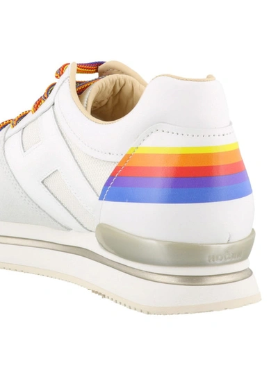 Shop Hogan Leather And Tech Fabric Rainbow Sneakers In White