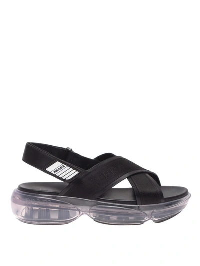 Shop Prada Cloudbust Tech Fabric And Leather Sandals In Black