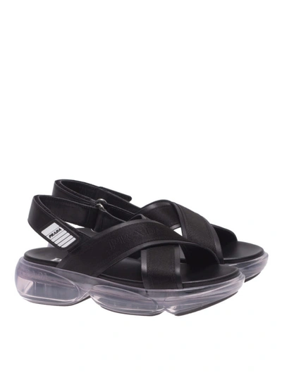 Shop Prada Cloudbust Tech Fabric And Leather Sandals In Black