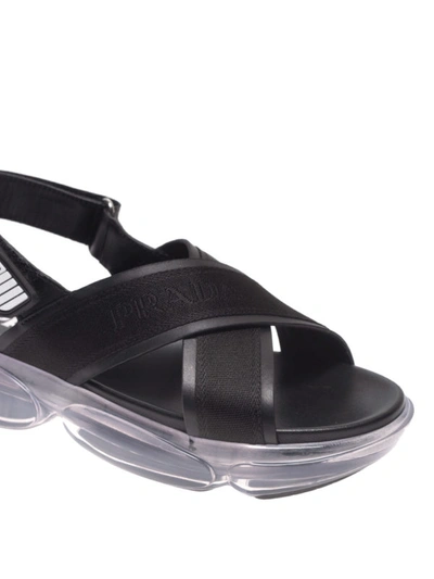 Shop Prada Cloudbust Tech Fabric And Leather Sandals In Black