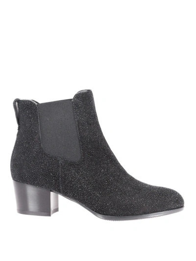 Shop Hogan H314 Glitter Ankle Boots In Black
