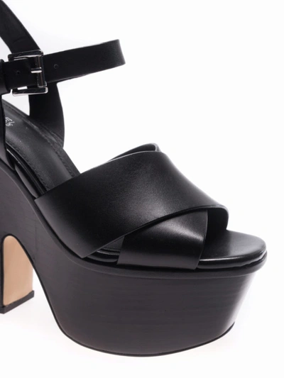 Shop Michael Kors Divia Leather Wedge Sandals In Black