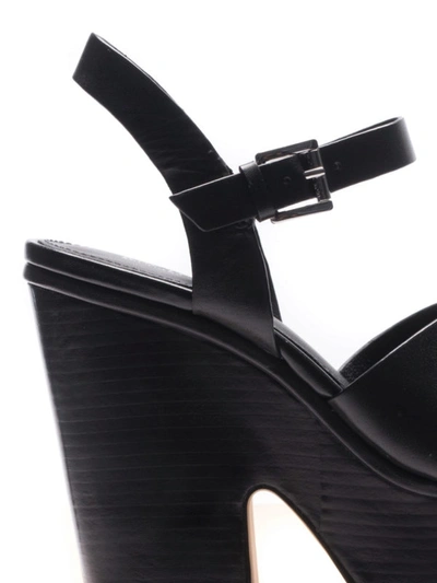 Shop Michael Kors Divia Leather Wedge Sandals In Black