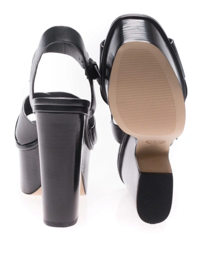 Shop Michael Kors Divia Leather Wedge Sandals In Black