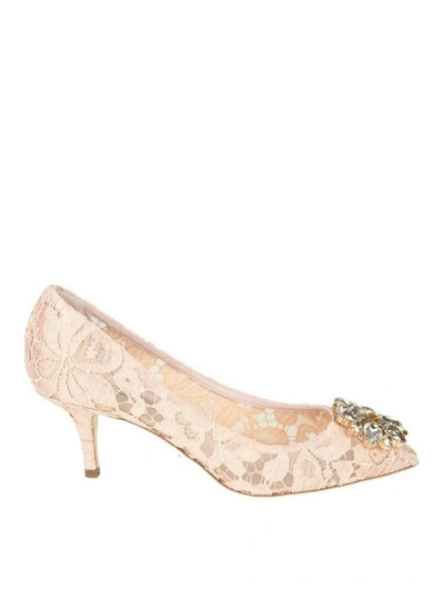 Shop Dolce & Gabbana Lace Jewel Court Shoes In Pink