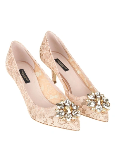 Shop Dolce & Gabbana Lace Jewel Court Shoes In Pink