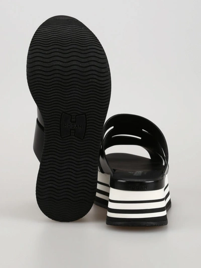 Shop Hogan Black Leather Maxi Platform Slide Sandals